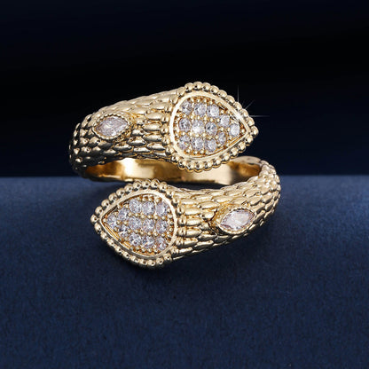 Retro Snake Adjustable Ring For Women In Gold Copper With Zircon Inlay