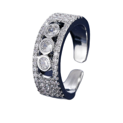 Geometric Open Rings For Women In Simple Style, Copper Material With Zircon Inlay, Available In Gold Color