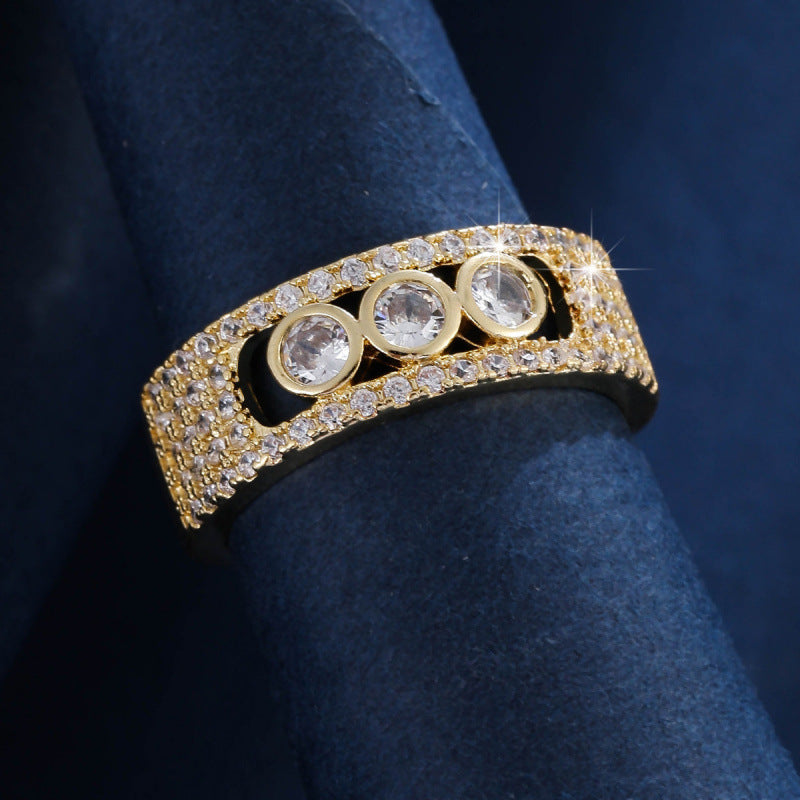 Geometric Open Rings For Women In Simple Style, Copper Material With Zircon Inlay, Available In Gold Color