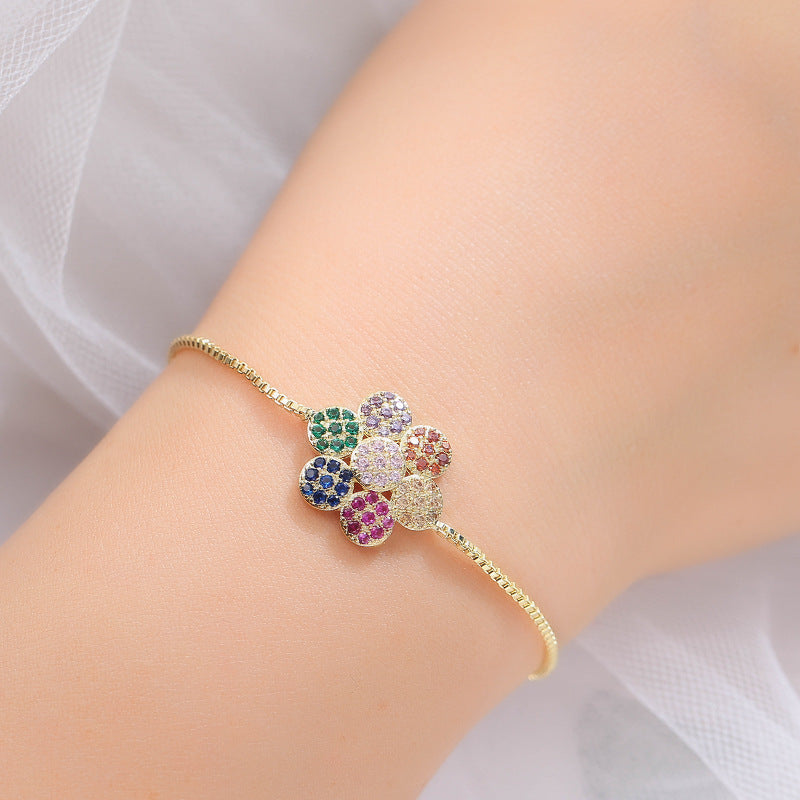 Lucky Heart Copper Bracelet For Women With Zircon Inlay In Gold, Perfect For Travel