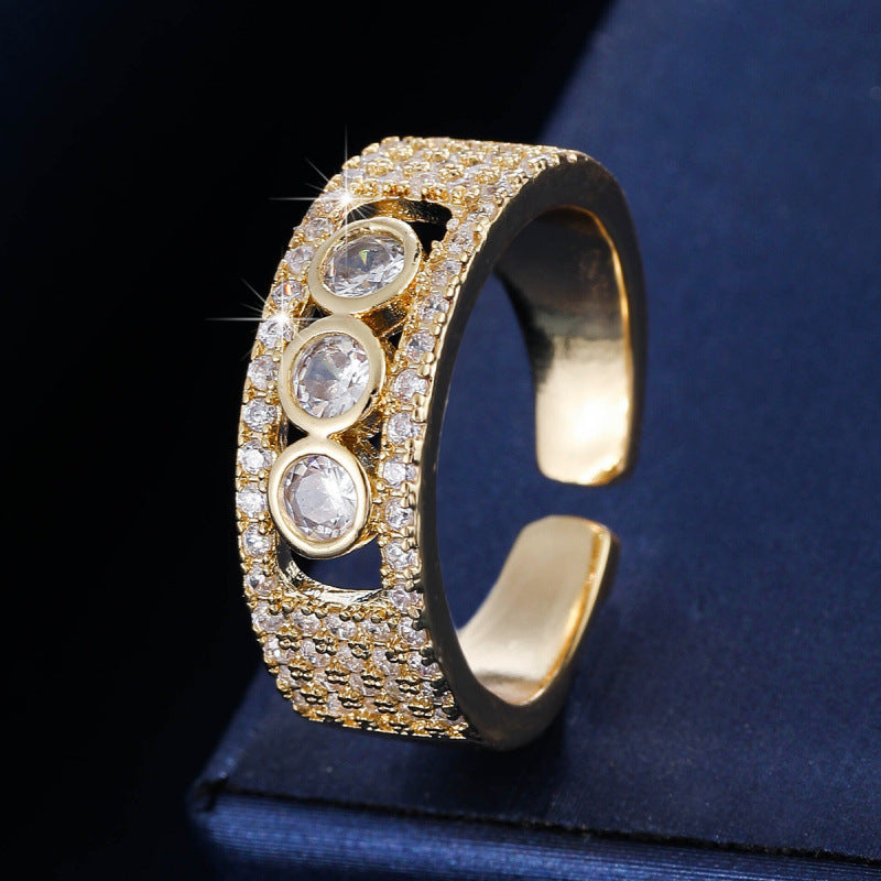 Geometric Open Rings For Women In Simple Style, Copper Material With Zircon Inlay, Available In Gold Color