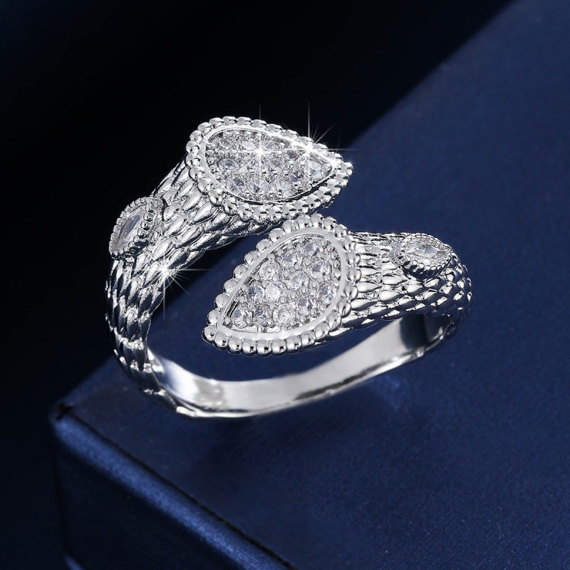 Retro Snake Adjustable Ring For Women In Gold Copper With Zircon Inlay
