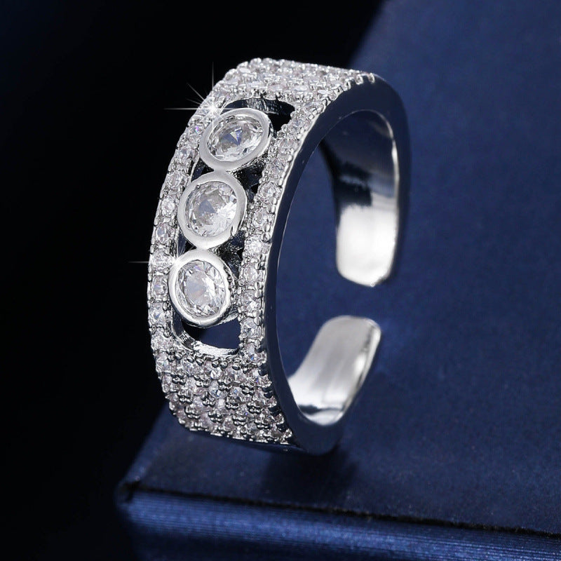 Geometric Open Rings For Women In Simple Style, Copper Material With Zircon Inlay, Available In Gold Color