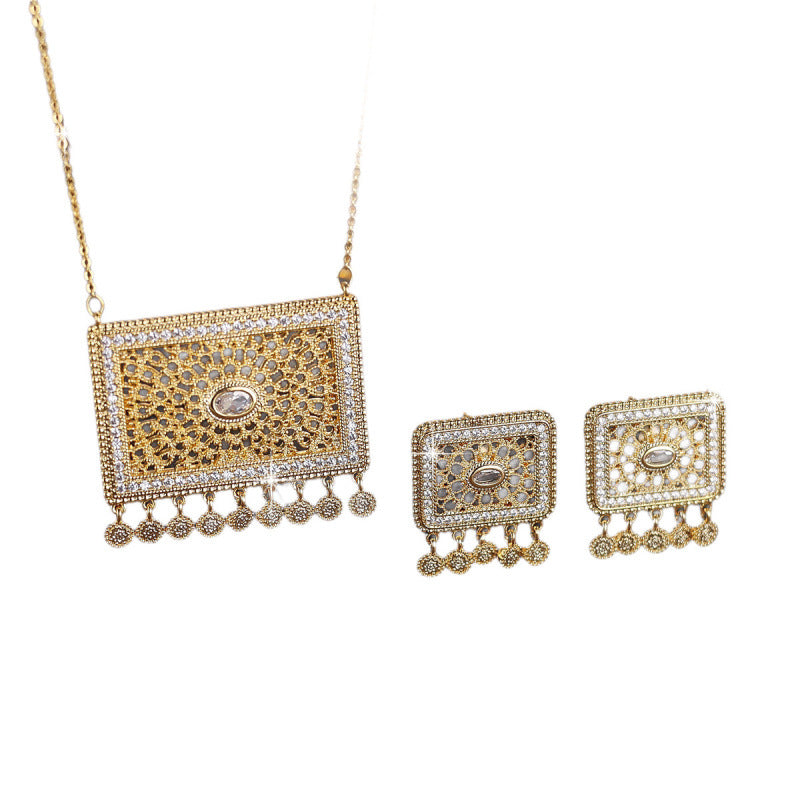 Ethnic Style Square Copper Jewelry Set For Women With Zircon Inlay, 1 Set
