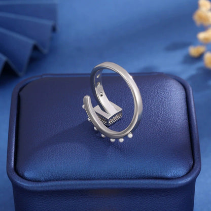 Square Open Ring For Women In Silver, Electroplated Copper Material