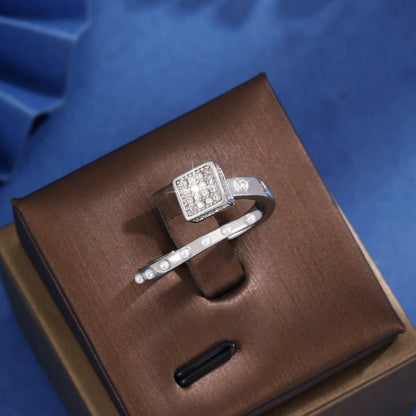 Square Open Ring For Women In Silver, Electroplated Copper Material