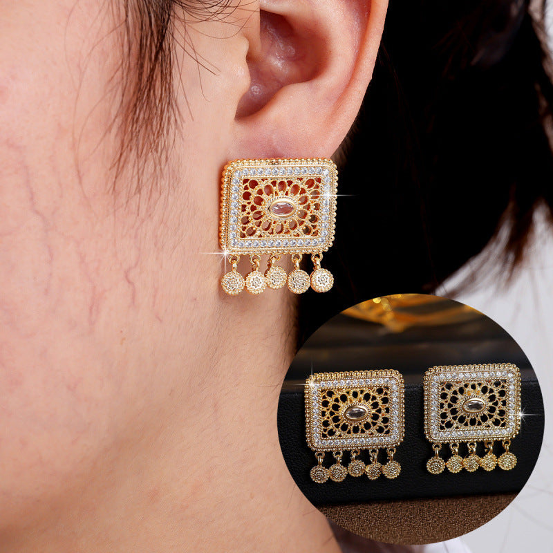 Ethnic Style Square Copper Jewelry Set For Women With Zircon Inlay, 1 Set