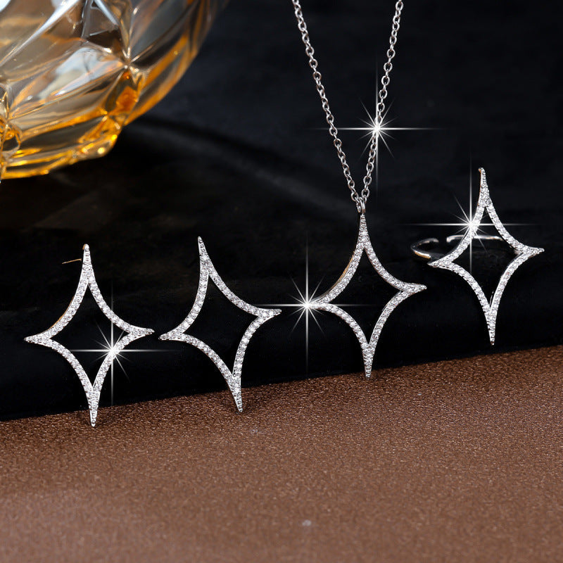 Universe Jewelry Set For Women With Bezel Setting, Electroplated Copper, Zircon Inlay, And Micro Super Whisper Thin Chain