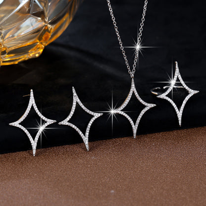 Universe Jewelry Set For Women With Bezel Setting, Electroplated Copper, Zircon Inlay, And Micro Super Whisper Thin Chain