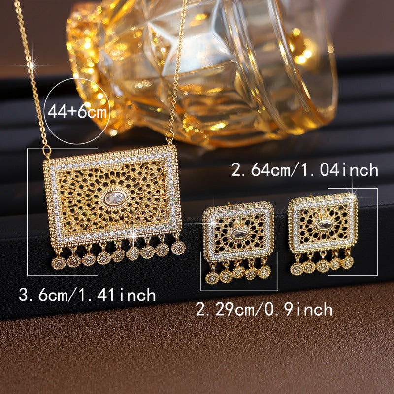 Ethnic Style Square Copper Jewelry Set For Women With Zircon Inlay, 1 Set