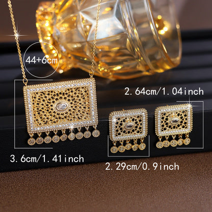 Ethnic Style Square Copper Jewelry Set For Women With Zircon Inlay, 1 Set