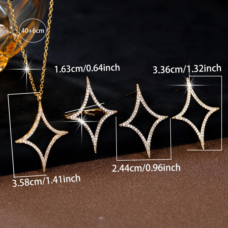 Universe Jewelry Set For Women With Bezel Setting, Electroplated Copper, Zircon Inlay, And Micro Super Whisper Thin Chain