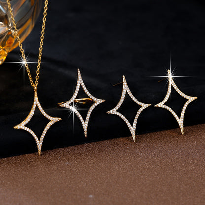 Universe Jewelry Set For Women With Bezel Setting, Electroplated Copper, Zircon Inlay, And Micro Super Whisper Thin Chain