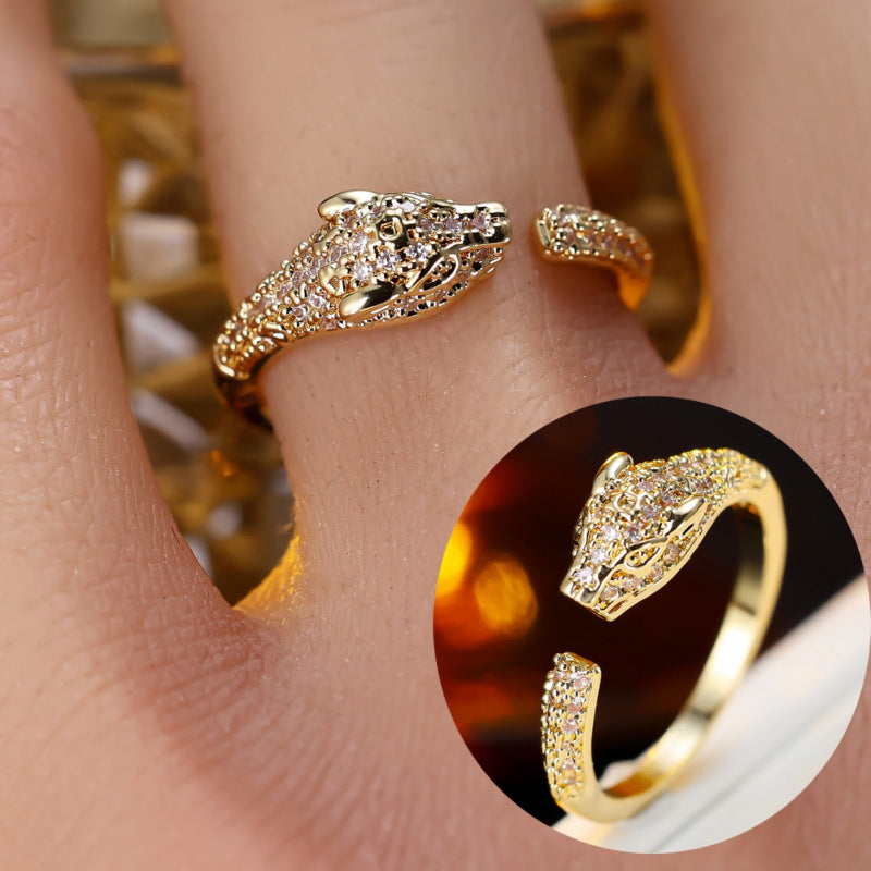 Retro Geometric Open Rings For Women In Gold Copper With Zircon Inlay