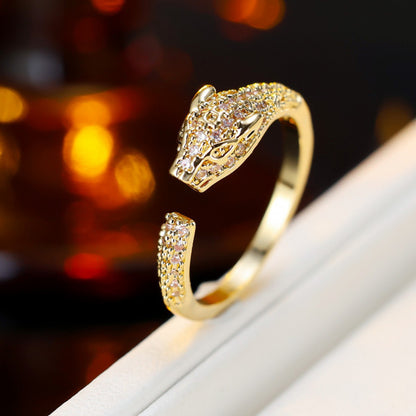 Retro Geometric Open Rings For Women In Gold Copper With Zircon Inlay