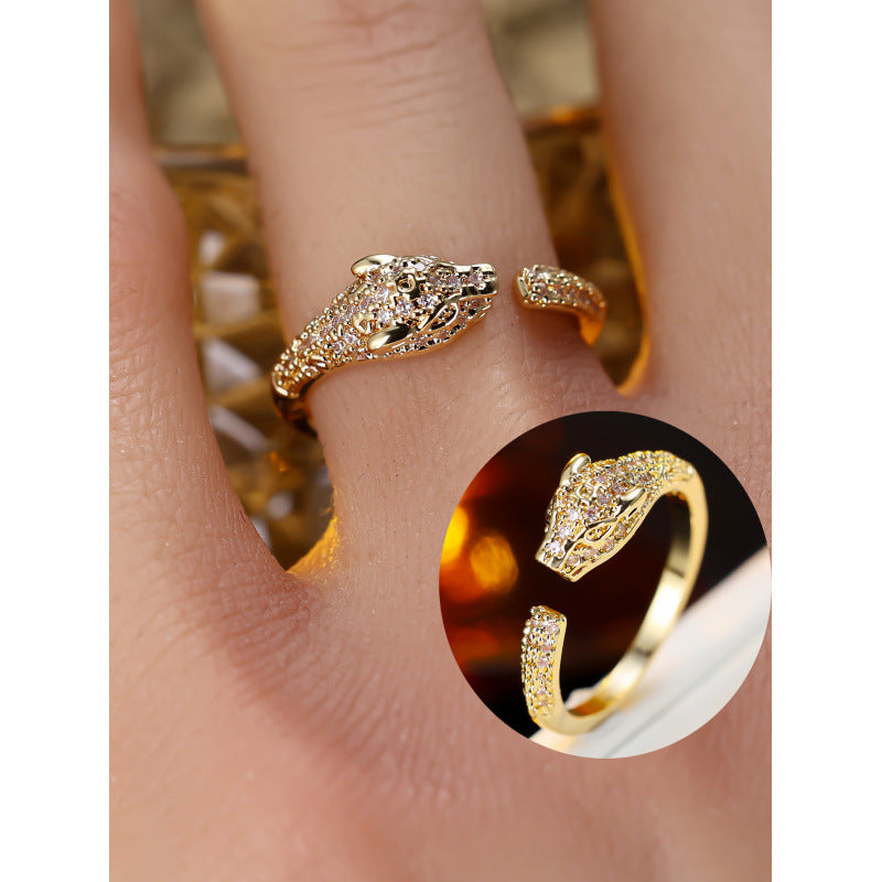 Retro Geometric Open Rings For Women In Gold Copper With Zircon Inlay