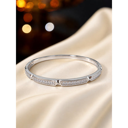 Simple Style Geometric Inlay Bangle For Women, Electroplated Copper With Zircon Inlay