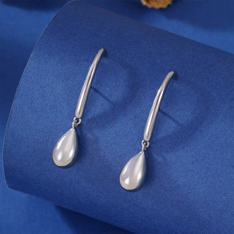 Water Droplets Drop Earrings For Women In White, Featuring Copper Studs With Simple Style Design