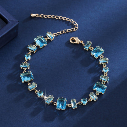 Luxurious Candy Copper Bracelet For Women With Blue Zircon Inlay