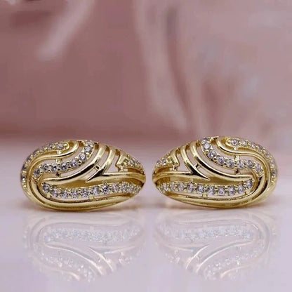 Horns Earrings For Women Featuring Copper Studs With Zircon Inlay And Bezel Setting