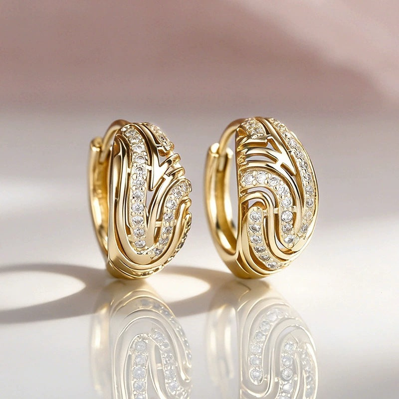 Horns Earrings For Women Featuring Copper Studs With Zircon Inlay And Bezel Setting