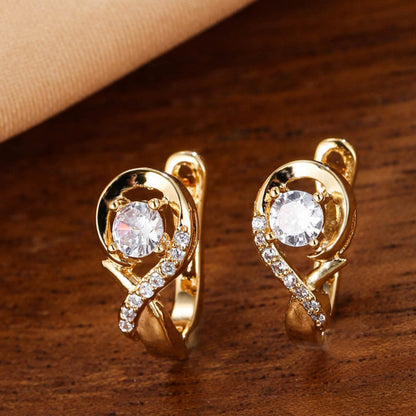 Stud Earrings For Women, Copper With White Zircon Inlay, Elegant Ear Clutches