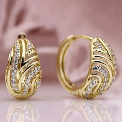 Horns Earrings For Women Featuring Copper Studs With Zircon Inlay And Bezel Setting
