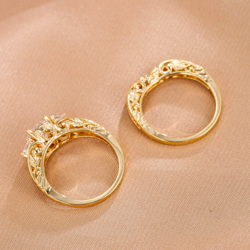 Simple Style Tree Rings For Women Featuring Electroplated Gold And Silver Plated Copper With Zircon Inlay