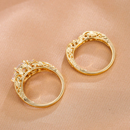 Simple Style Tree Rings For Women Featuring Electroplated Gold And Silver Plated Copper With Zircon Inlay