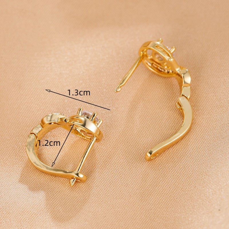 Stud Earrings For Women, Copper With White Zircon Inlay, Elegant Ear Clutches