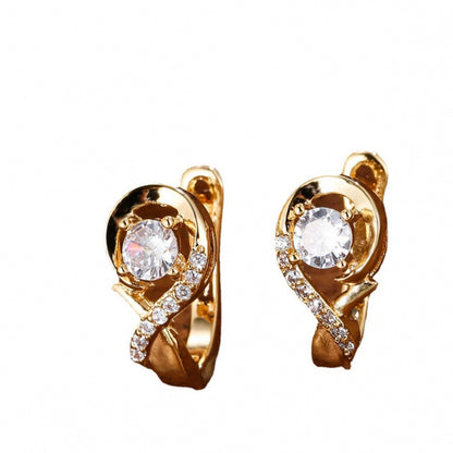 Stud Earrings For Women, Copper With White Zircon Inlay, Elegant Ear Clutches