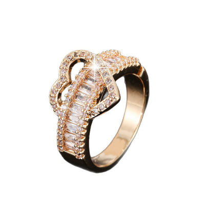 Romantic Heart Shape Open Ring For Women In Gold Copper With Zircon Inlay