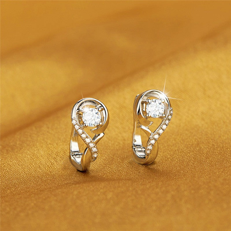 Stud Earrings For Women, Copper With White Zircon Inlay, Elegant Ear Clutches