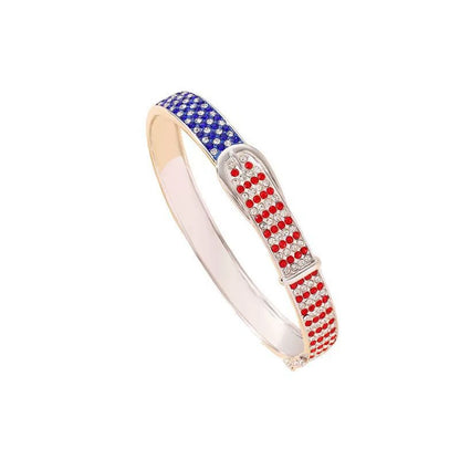 Irregular Pattern Copper Bangle With Electroplated Gold Plating And Multicolor Rhinestone Inlay