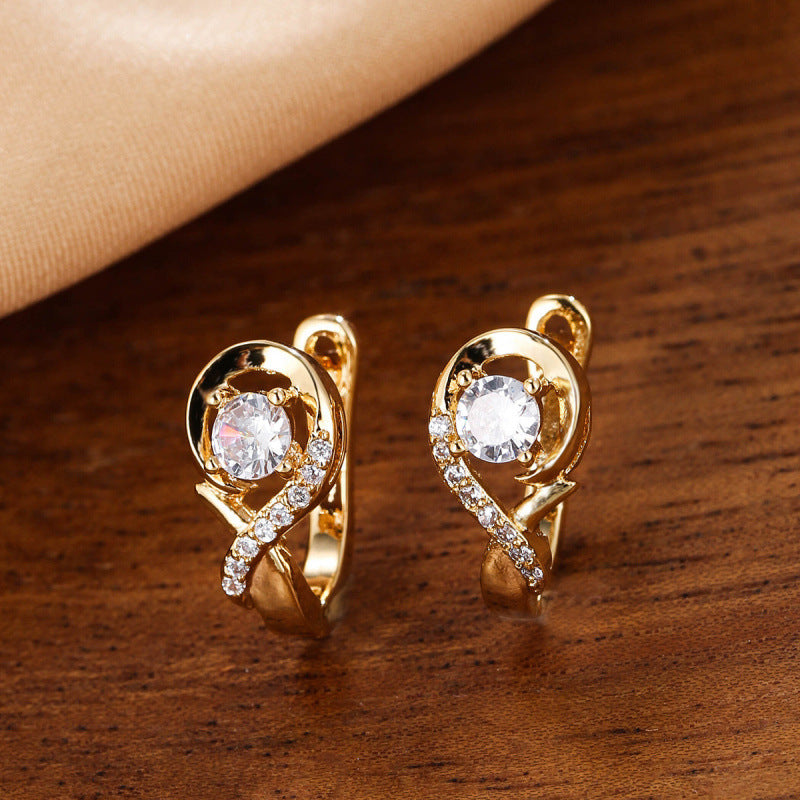 Stud Earrings For Women, Copper With White Zircon Inlay, Elegant Ear Clutches