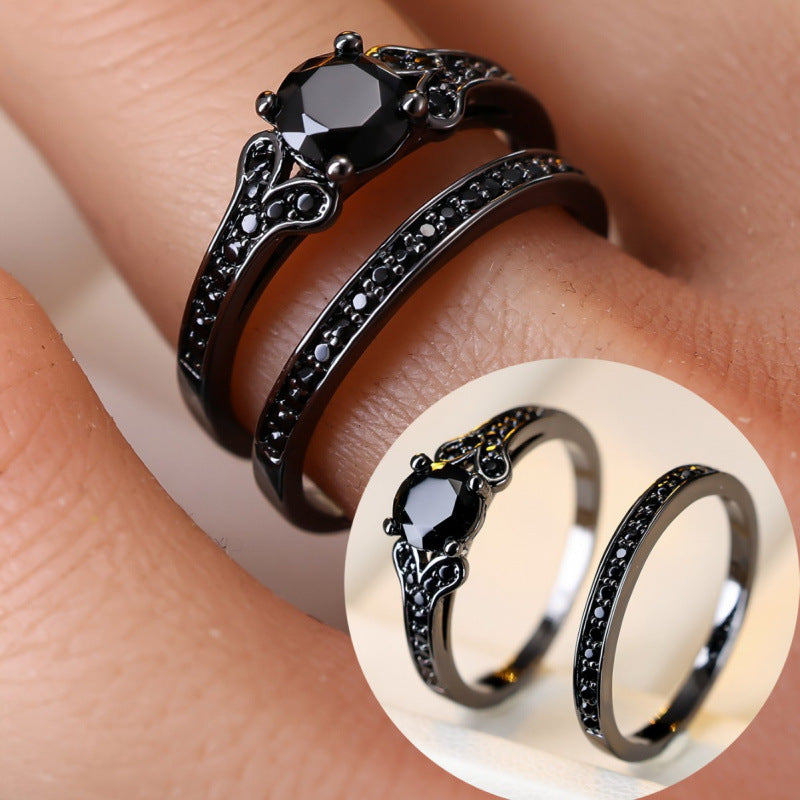 Double Ring For Women In Copper With Zircon Inlay, 1 Set, Perfect For Spring