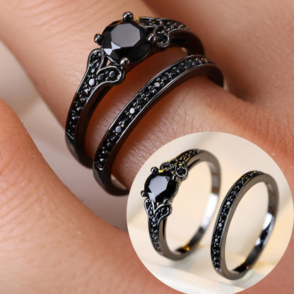 Double Ring For Women In Copper With Zircon Inlay, 1 Set, Perfect For Spring
