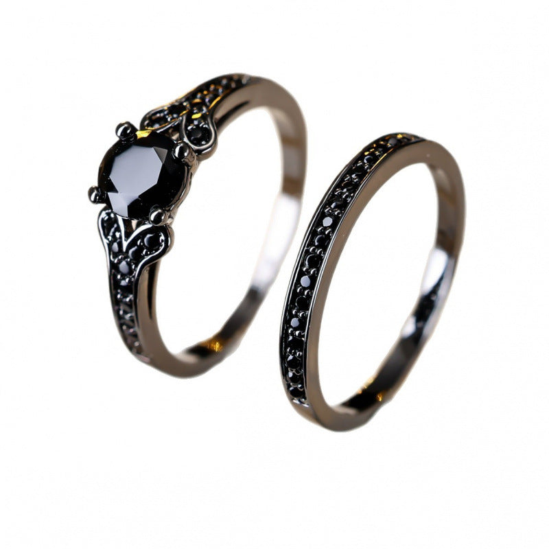 Double Ring For Women In Copper With Zircon Inlay, 1 Set, Perfect For Spring