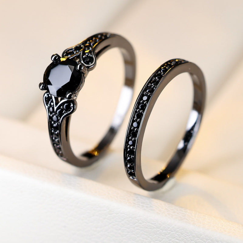 Double Ring For Women In Copper With Zircon Inlay, 1 Set, Perfect For Spring