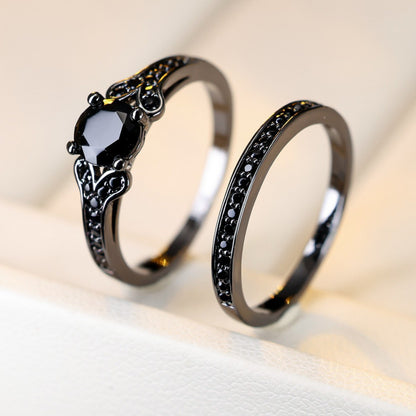 Double Ring For Women In Copper With Zircon Inlay, 1 Set, Perfect For Spring