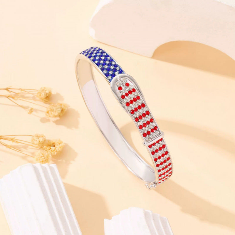 Irregular Pattern Copper Bangle With Electroplated Gold Plating And Multicolor Rhinestone Inlay