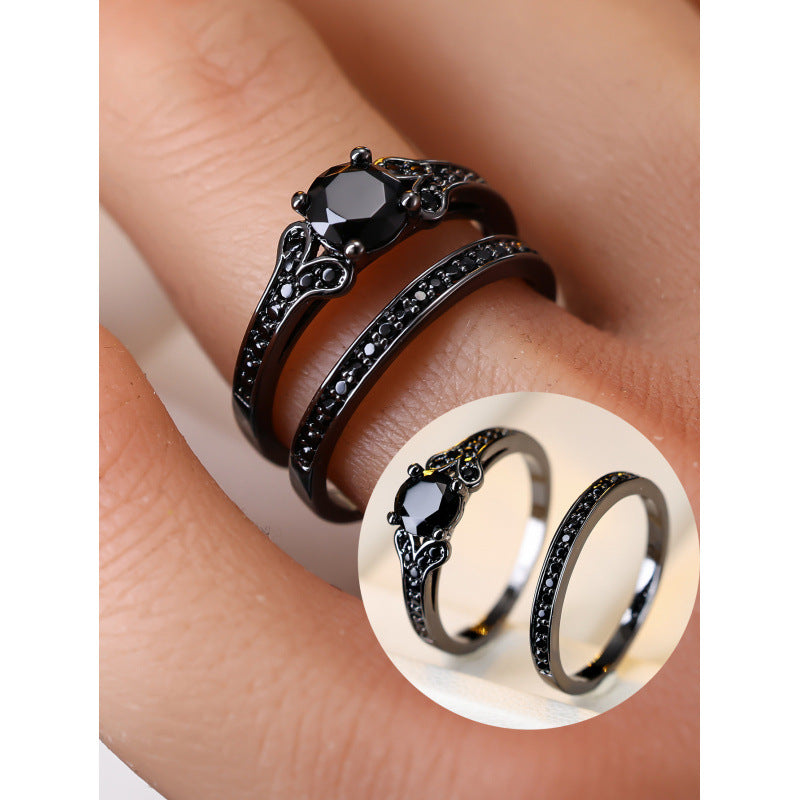 Double Ring For Women In Copper With Zircon Inlay, 1 Set, Perfect For Spring