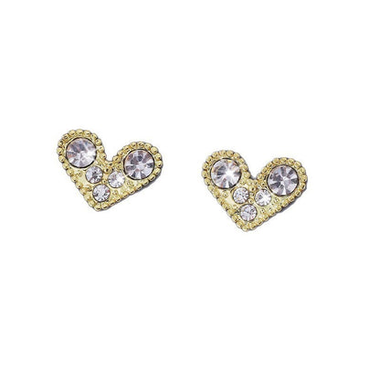 Heart Shape Stud Earrings For Women Featuring Electroplated Copper Posts And Rhinestone Inlay