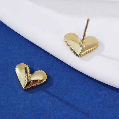 Heart Shape Stud Earrings For Women Featuring Electroplated Copper Posts And Rhinestone Inlay