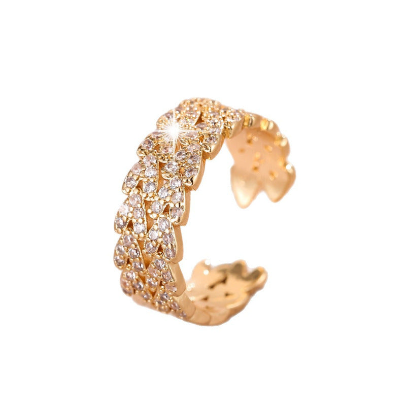 Women’s Electroplated Gold Grain Pattern Copper Ring In Gold