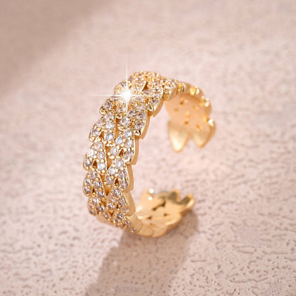 Women’s Electroplated Gold Grain Pattern Copper Ring In Gold