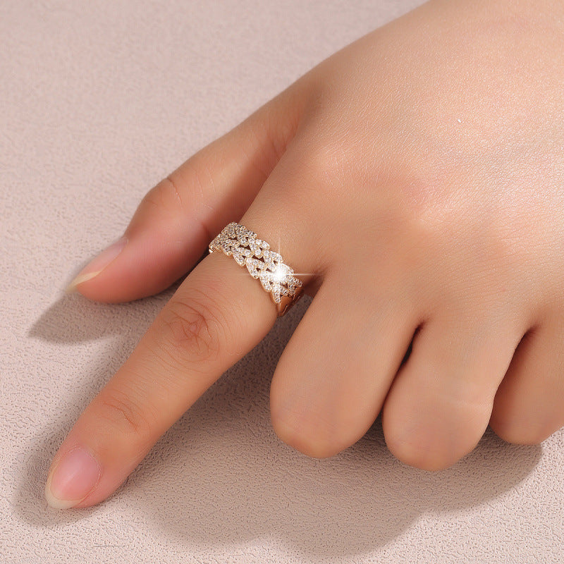 Women’s Electroplated Gold Grain Pattern Copper Ring In Gold