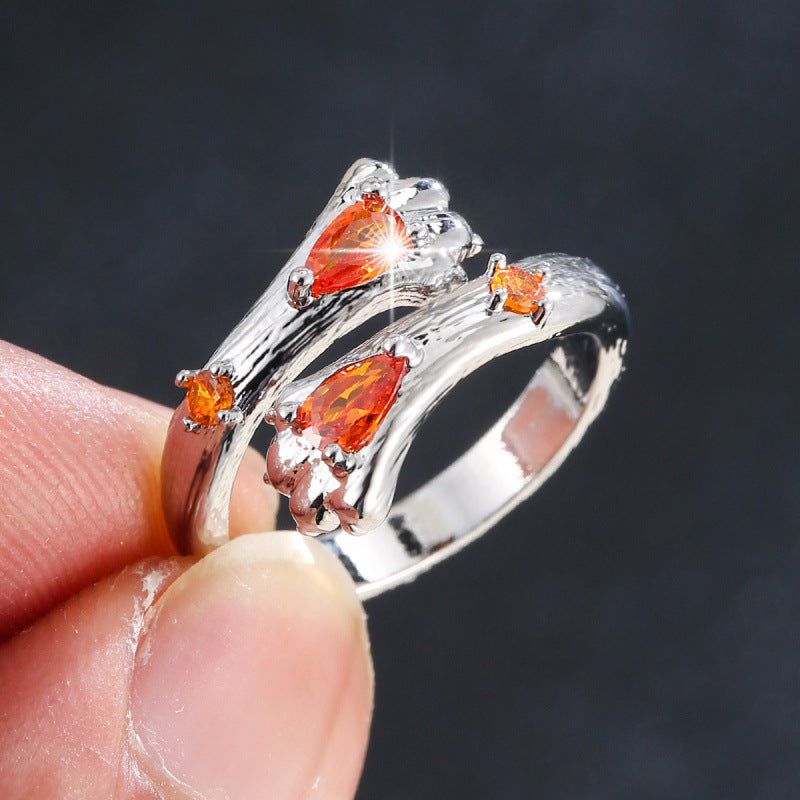 Elaborate Cat Open Ring For Women In Gold Copper With Zircon Inlay