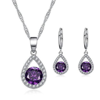 Water Droplets Jewelry Set For Women, Electroplated Copper With Zircon Inlay, 1 Set