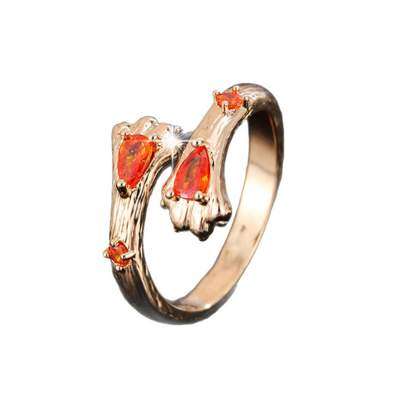 Elaborate Cat Open Ring For Women In Gold Copper With Zircon Inlay